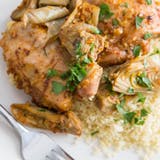 Kepti Chicken with Artichokes, Cinnamon, and Preserved Lemons
