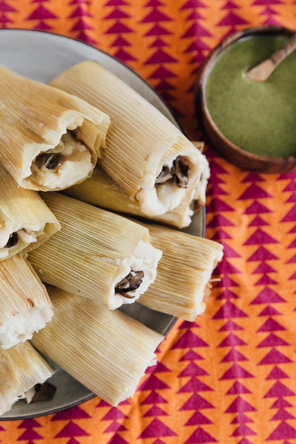 Grybai and goat cheese tamales